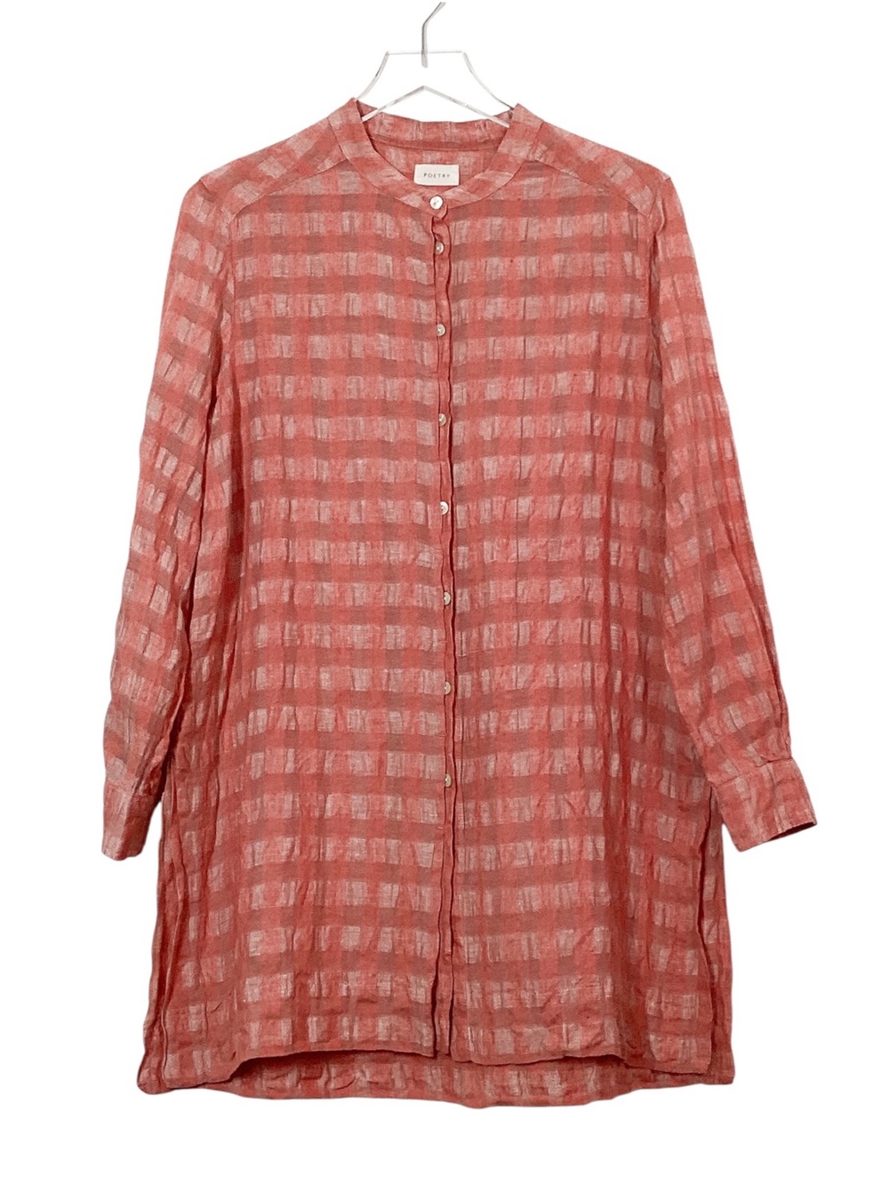 Poetry Linen Cotton Blouse Size 8 Coral Plaid Button Front Shirt